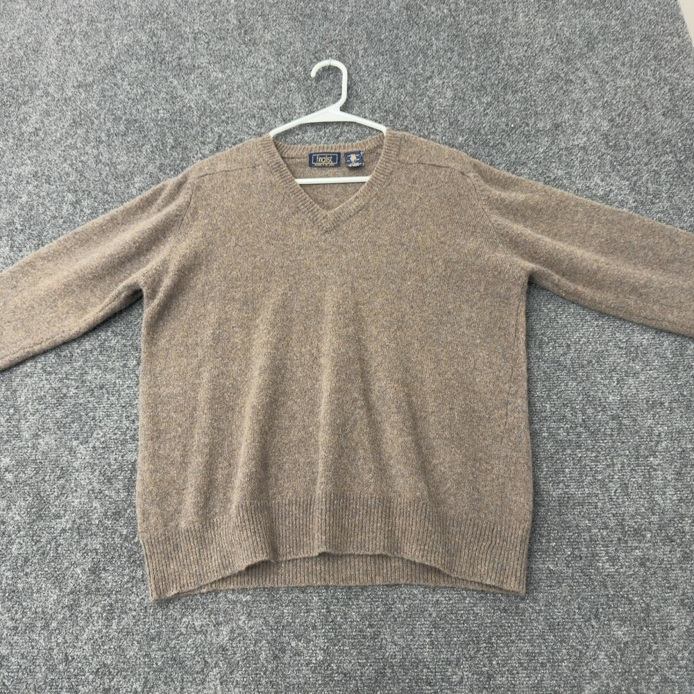 Vintage Finalist Sweater Mens XL Brown Lambswool V Neck Classic Preppy